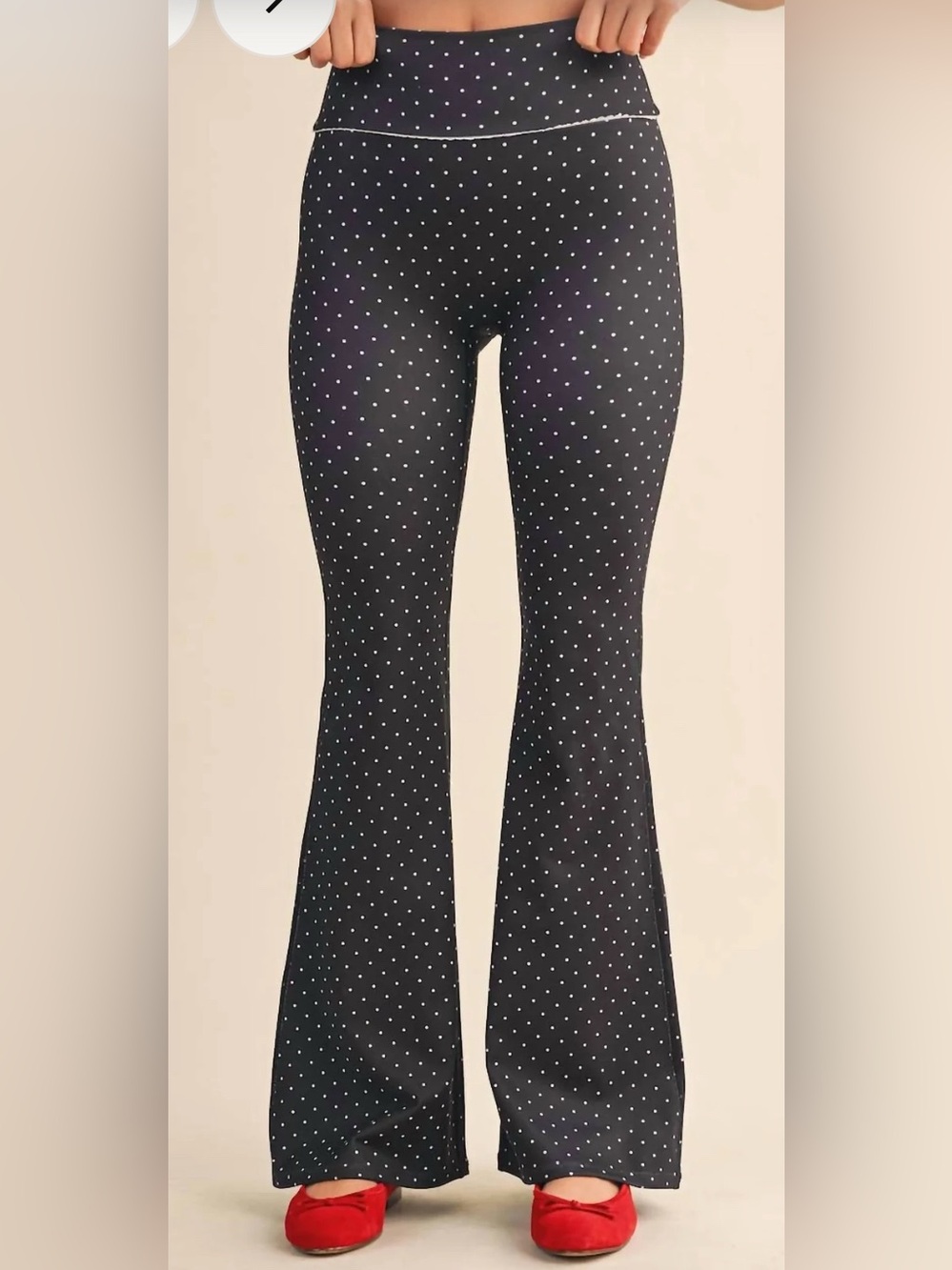 Kimberly C Polka Dot Flare Pants with Lace Trim